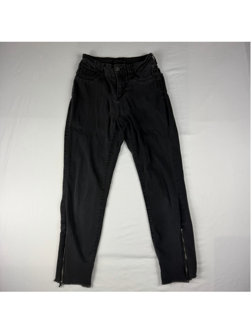 Cred NY Black Skinny Jeans Size 0 Ankle Zip Raw Hem Stretch Moto Y2K Grunge